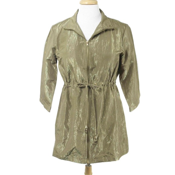Linea by Louis Dell'Olio Jackets & Blazers - LINEA LOUIS DELL'OLIO Iridescent Olive Green Drawstring Anorak Coat Size M